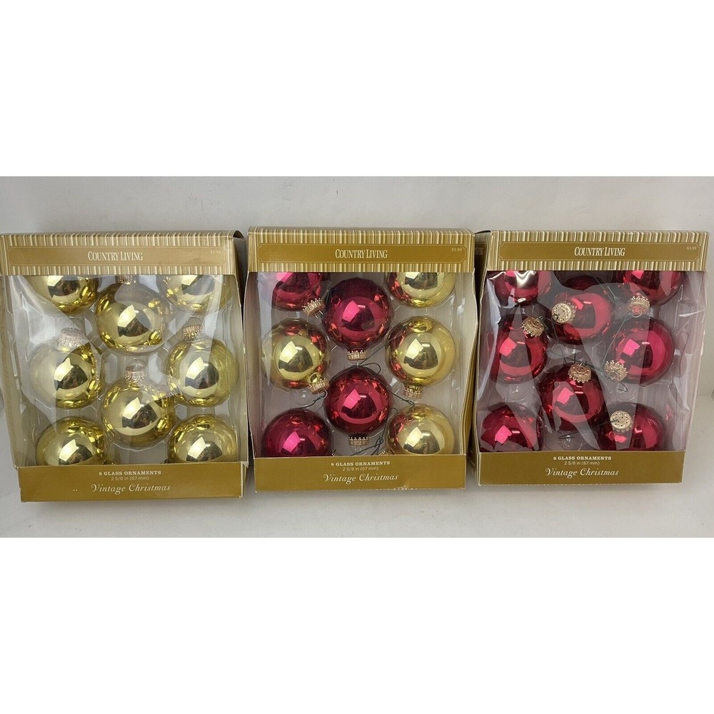 24 Christmas Tree Decorations, Hanging Globes, Gold &Red Ornaments